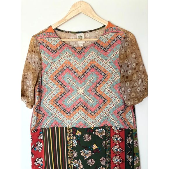 TINY Anthropologie Mixed Print Boho Floral Dress Size XS- Small b142 - Picture 7 of 12